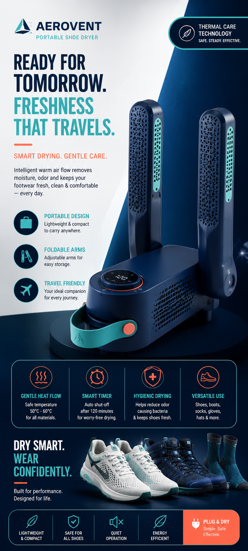 AEROVENT™ Smart Shoe Care Device | Foldable & Travel-Friendly | Auto Timer