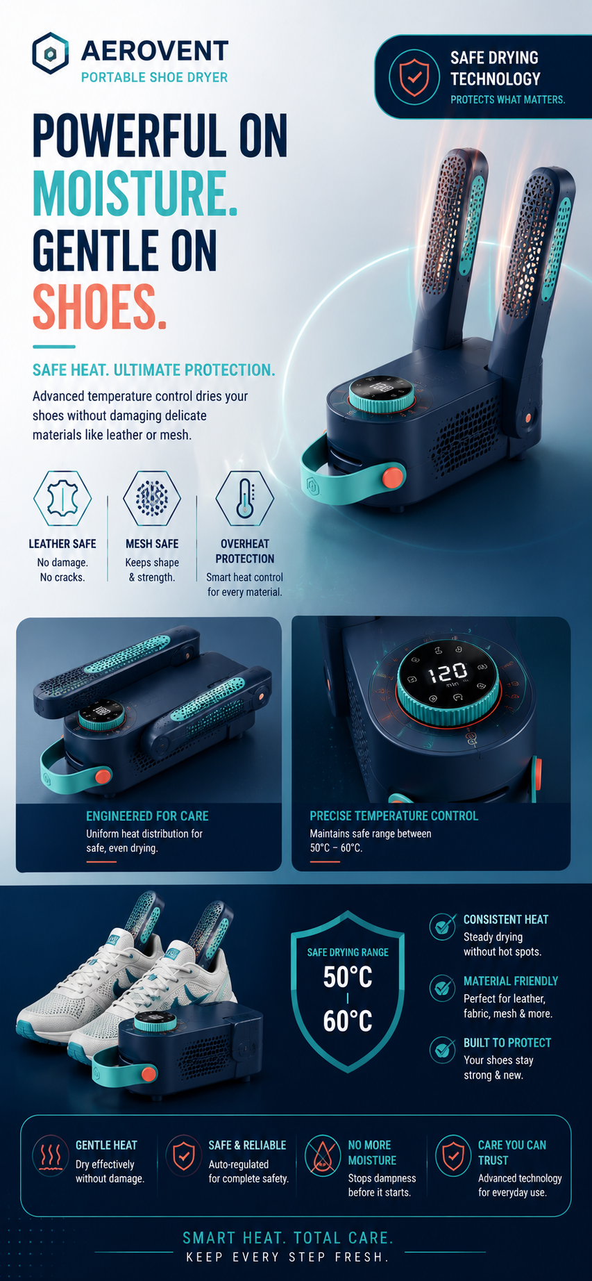AEROVENT™ Smart Shoe Care Device | Foldable & Travel-Friendly | Auto Timer