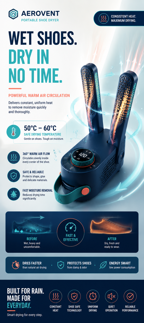 AEROVENT™ Smart Shoe Care Device | Foldable & Travel-Friendly | Auto Timer